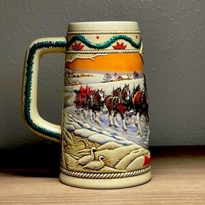 Budweiser 1996 Ceramic Collectible Holiday Stein "American Homestead" Clydesdale